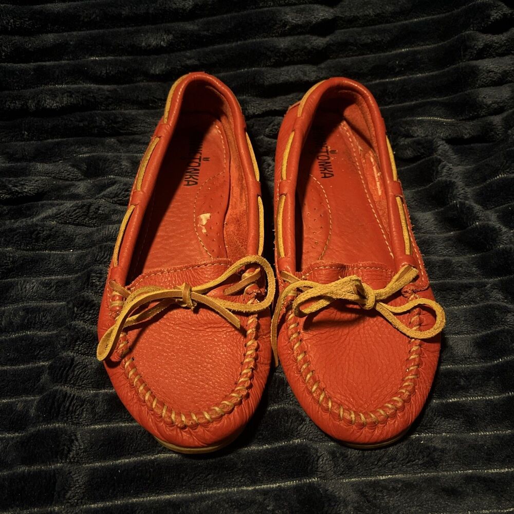 Minnetonka Red Leather Boat Driver's Moccasins Loafers Shoes Women's Sz 7